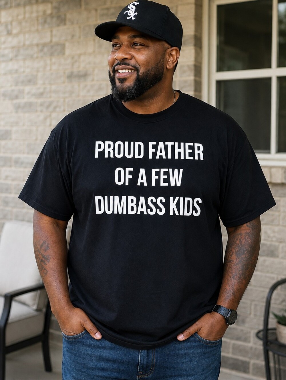 Gildan 2XL Proud Father of a Few Dumbass Kids Black Graphic T-Shirt Funny Cotton